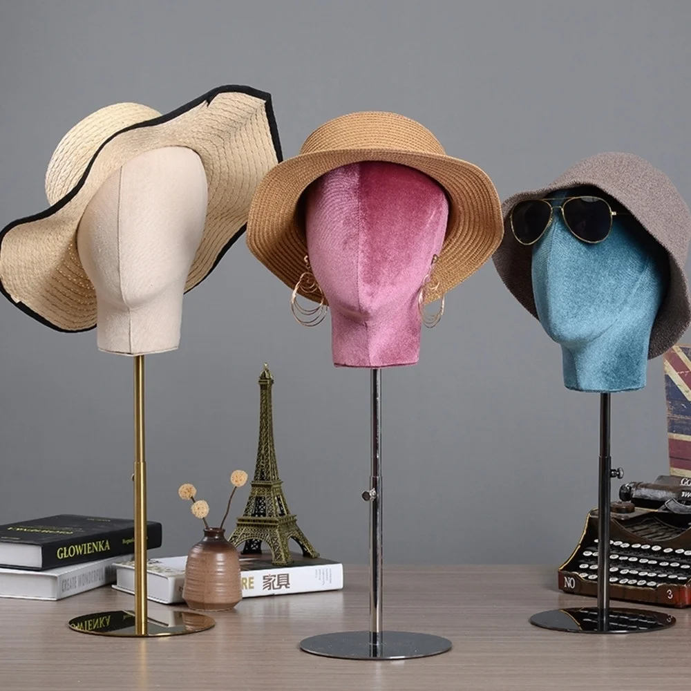 

Metal Hat Stands Durable Stable Metal Hat Cap Rack Wigs Holder Soft Cloth Flannel Head Model