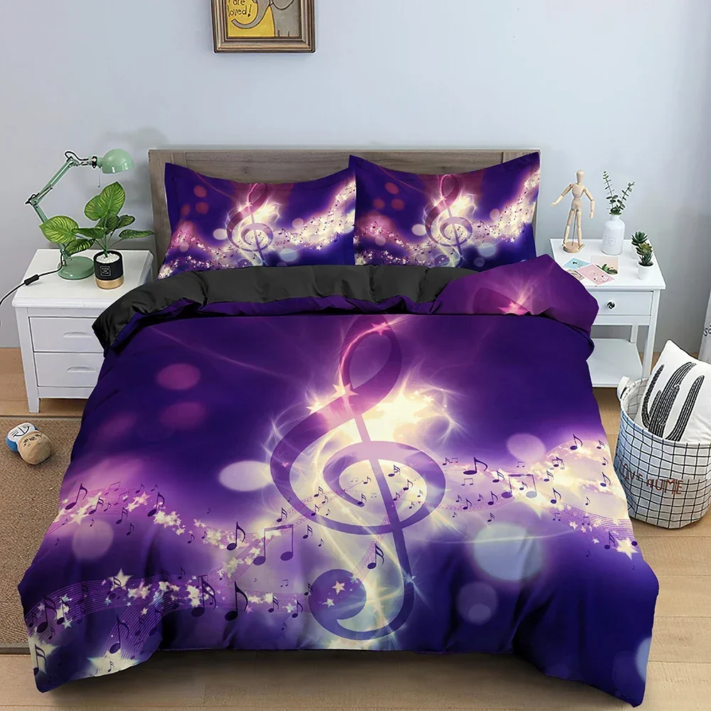 Music Notes Bedding Set Duvet Cover Set Piano Keys Keyboard Bed Set Classic Music Melody Comforter Cover for Kids Boys Girls