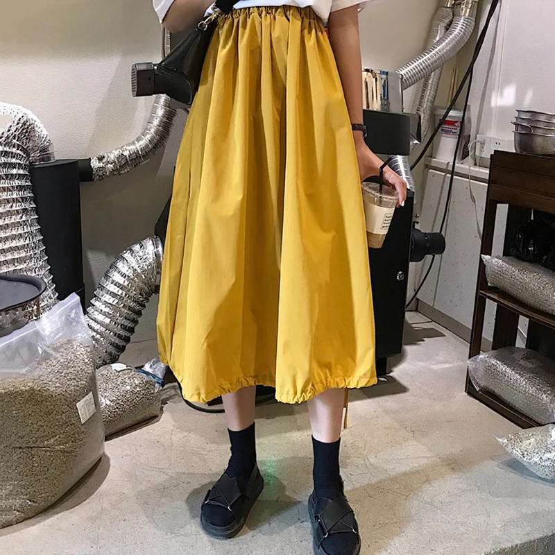 Branco preto roxo algodão linho saia feminina 2025 coreano cintura alta escola lanterna saia plus size autunm saias longas 5xl 6xl