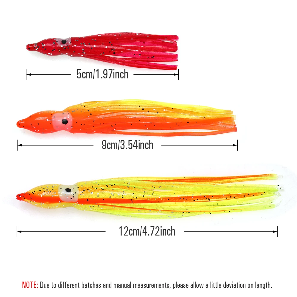 WIFREO 20PCS 5-9cm Luminous Fishing Lures Soft Squid Skirts Octopus Baits for Sea Fishing Snappers Tuna Kingfish Sailfish Marlin