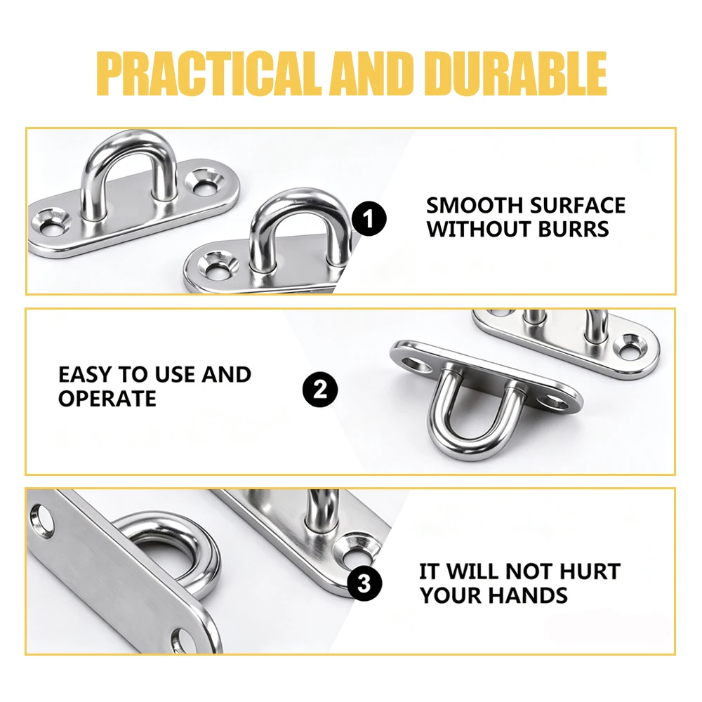 1-10Set Heavy-Duty Wall/Ceiling Mount Hooks 304 Stainless Steel Swing Chair Brackets with Eye Plate for Secure Installations