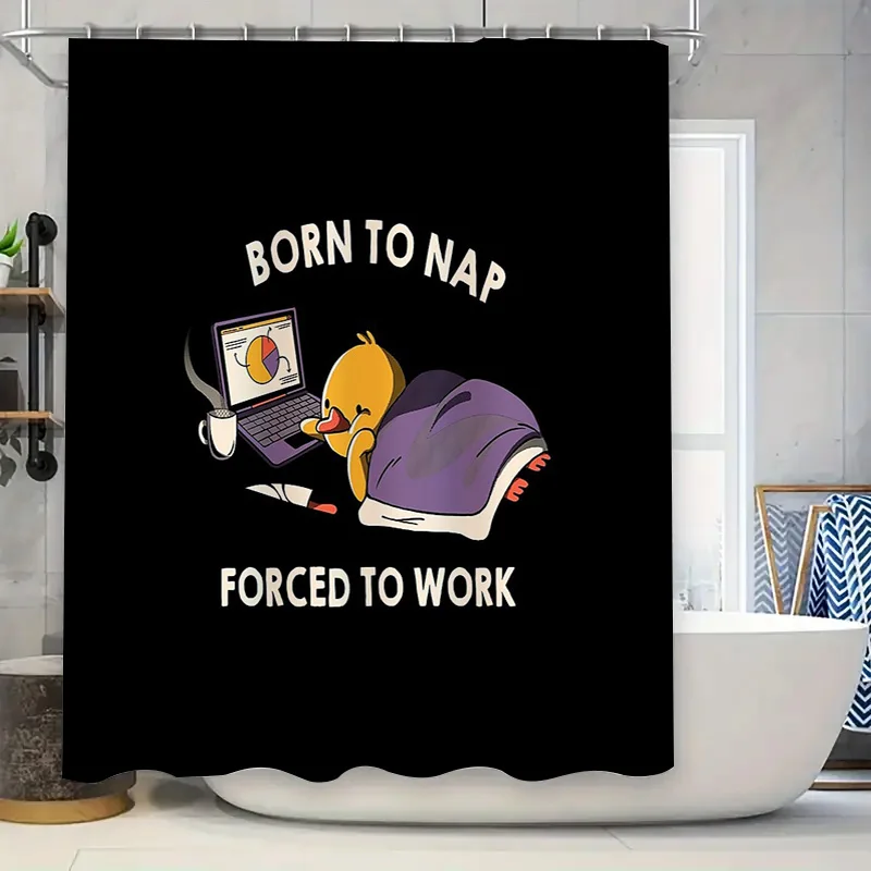 

Funny Duck Working Laptop Shower Curtain Cute Office Humor Bathroom Decor Home Decor Gift for Him Her Novelty Washable Fabric