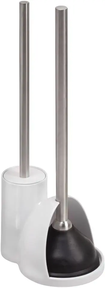 

Slim Compact Toilet Plunger Set, 7.5" x 6" x 19", White and Brushed Stainless Steel for Easy Clog Removal