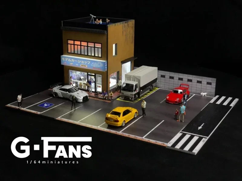 Led Light Parking 1:64 Car Diorama Display Garage Model Children Toys for Boys Building Scene Simulation Porsche Centre Gift