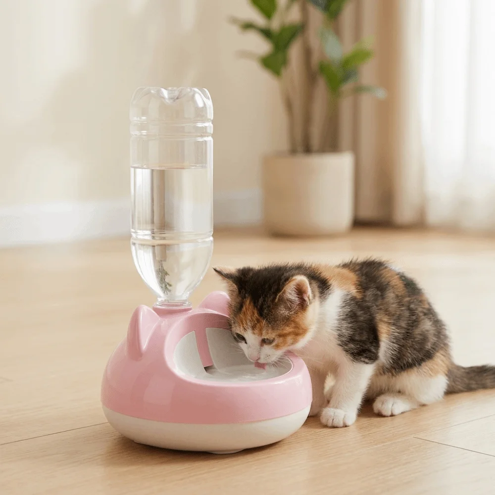 Großvolumiger Katzen-Schwerkraft-Wasserspender, spritzwassergeschützt, auslaufsicher, abnehmbare, rutschfeste Katzen-Wasserspenderstation