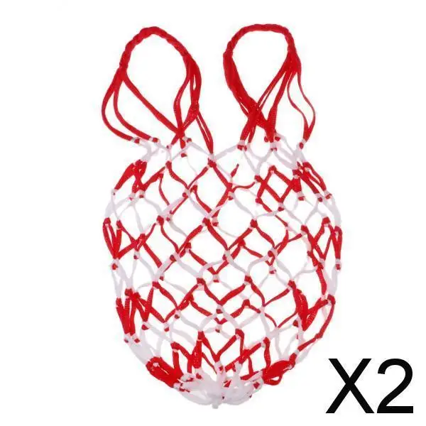 

2xMesh Ball Bag Basketball Ball Carry Mesh Storage Net Bag Holder White Red