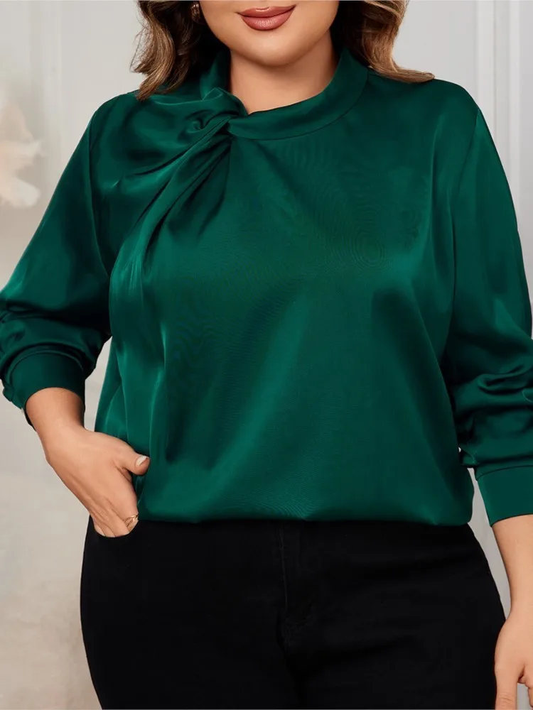 Plus Size Chiffon Autumn Pullover Tops Women Irregular Collar Pleated Fashion Ladies Blouses Long Sleeve Casual Loose Woman Tops