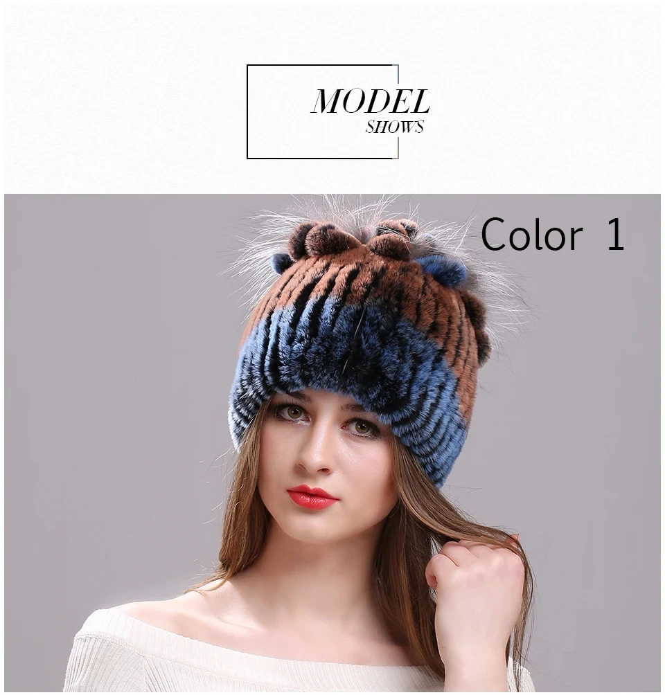 Strickmütze für Damen, 100 % echte Rex-Kaninchenfellmütze mit Blumen, Oberteile, warme, hochwertige Beanie-Damenmütze aus echtem Pelz für den Winter – Detail 8