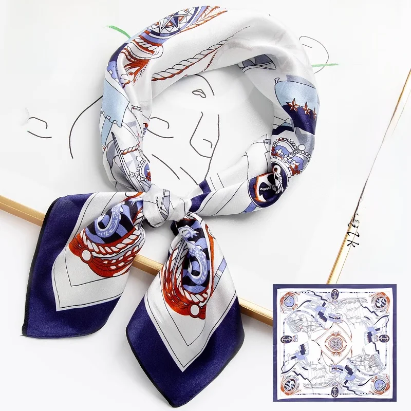 高級シルクスカーフ-ダヴィンチコード-70cm-小さな正方形-女性用ネックプロテクション-薄いマルベリーシルクスカーフ-ファッショナブルな幾何学模様プリント
