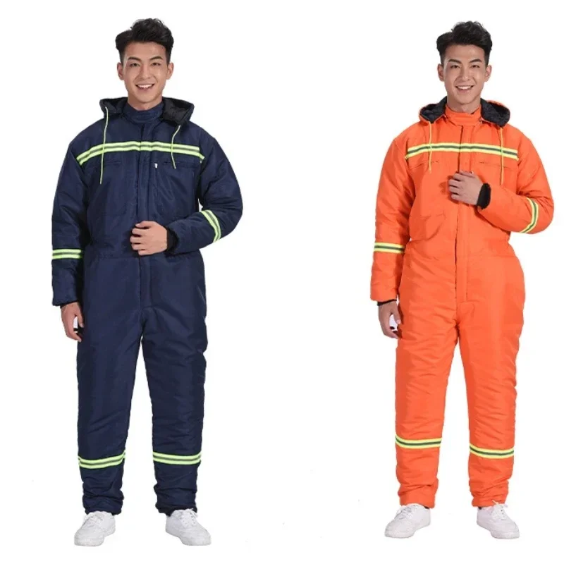 Winter Overalls Warm Cotton Padded Hooded Work Clothing Dust-proof Anti Fouling Hi Vis Outdoor Winter Coats Working Coveralls