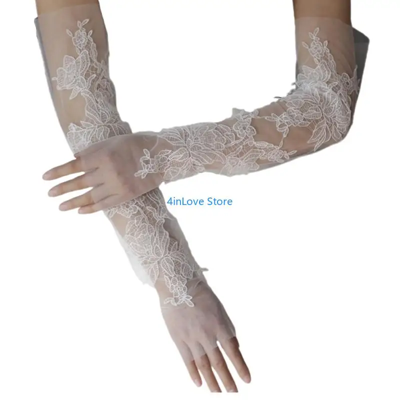 T4MD Layered Tulle Bridal Arm Cover Elastic Fingerless Gloves Wedding