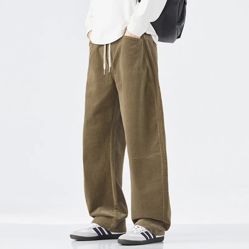 

Мужские вельветовые повседневные брюки Original Quali: осенне-зимние, утепленные, с широкими штанинами, на шнурке, модные, с эффектом потертости