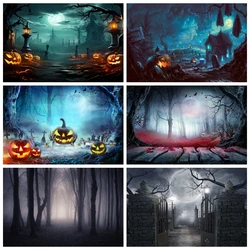 Horror Cemetery Misty Forest Ghost Background Halloween Party Pumpkin Home Wall Backdrops Decoration Studio Photo Booth Props