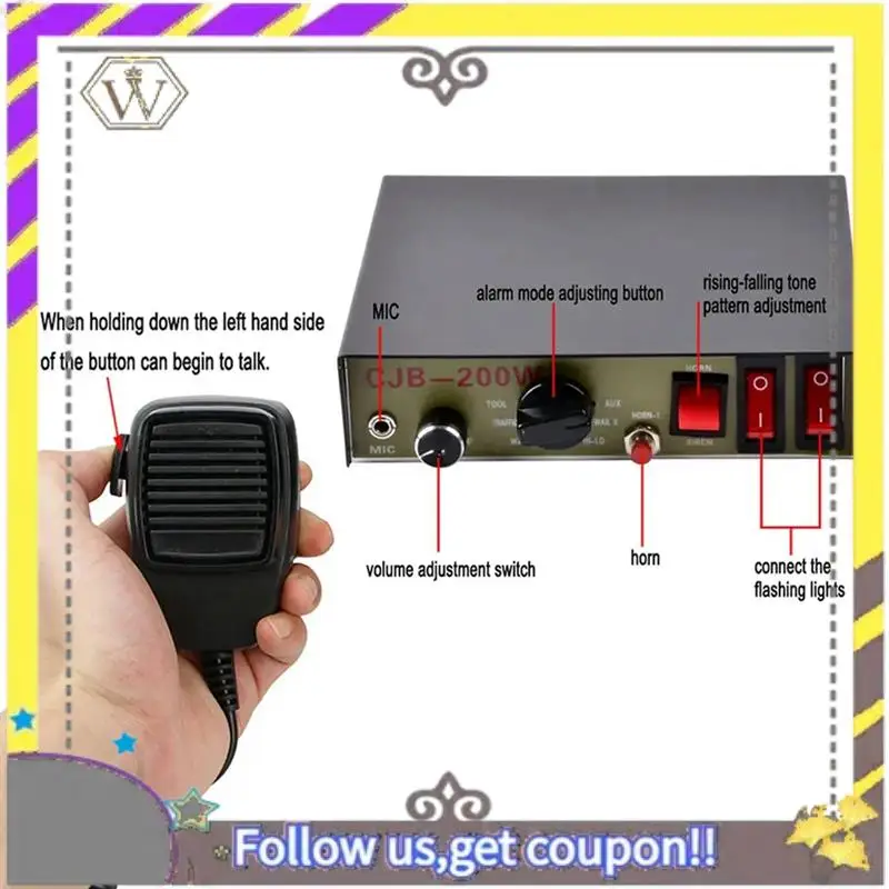 

ABXV-Police Siren For Car Loudspeaker Megaphone Electronic 12V 200W Warning Speaker Truck Car Police Emergency Alarm, Durable
