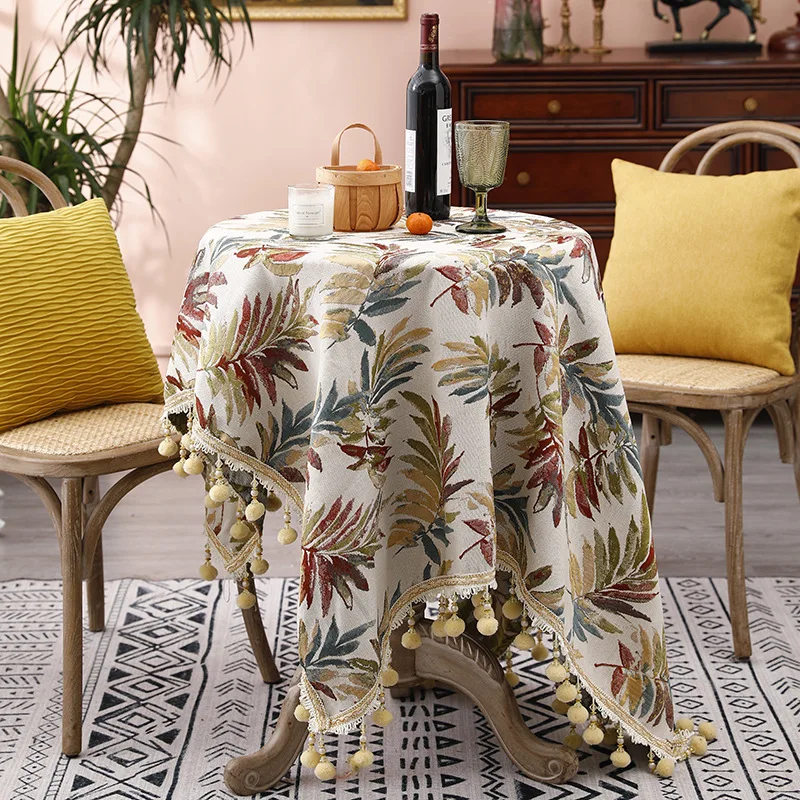 French Embroidered Tablecloth with Fur Balls Ins Style Square/round Table Cover for Dining Anti-Stain Anti-Wear Home Decoration