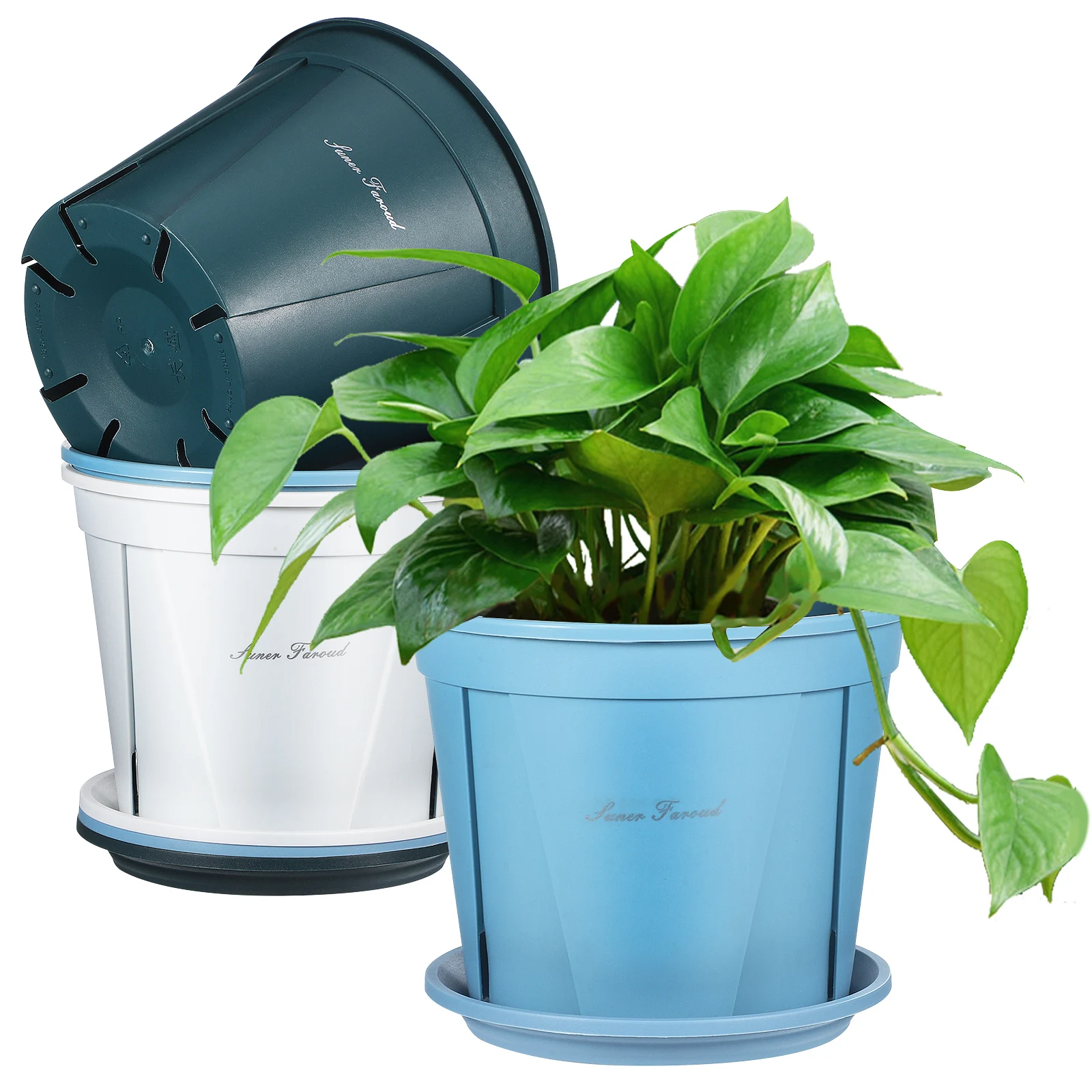 

3 set Root Control Pot Kits White Blue Green 3 Planters Thickened Saucer Drainage Holes Nursery Garden Flower Pots Indoors