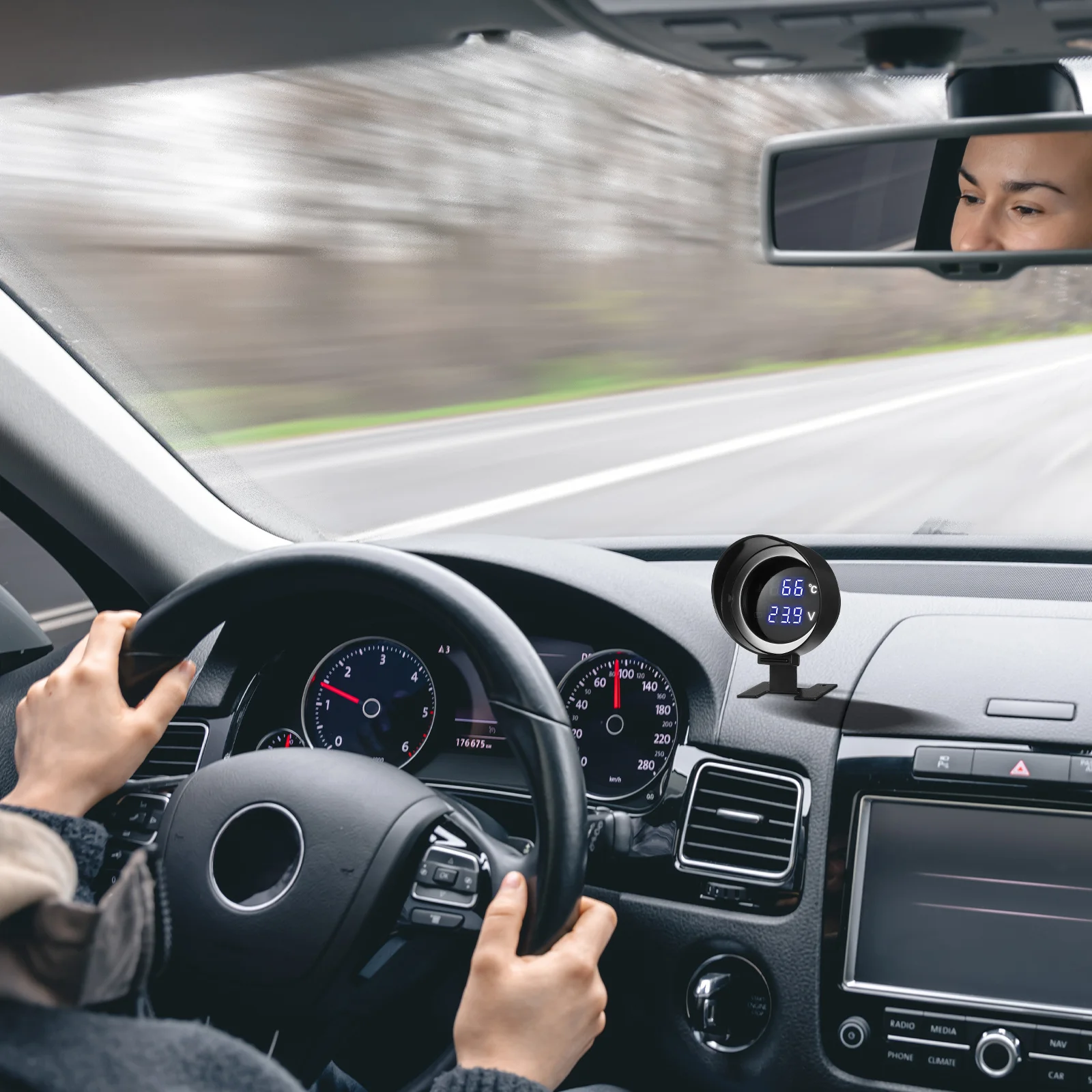 

1pcs Dual Water Temp Gauge Compact Digital Temperature Voltage Meter Universal Compatibility For Cars Motorcycles Trucks Engine