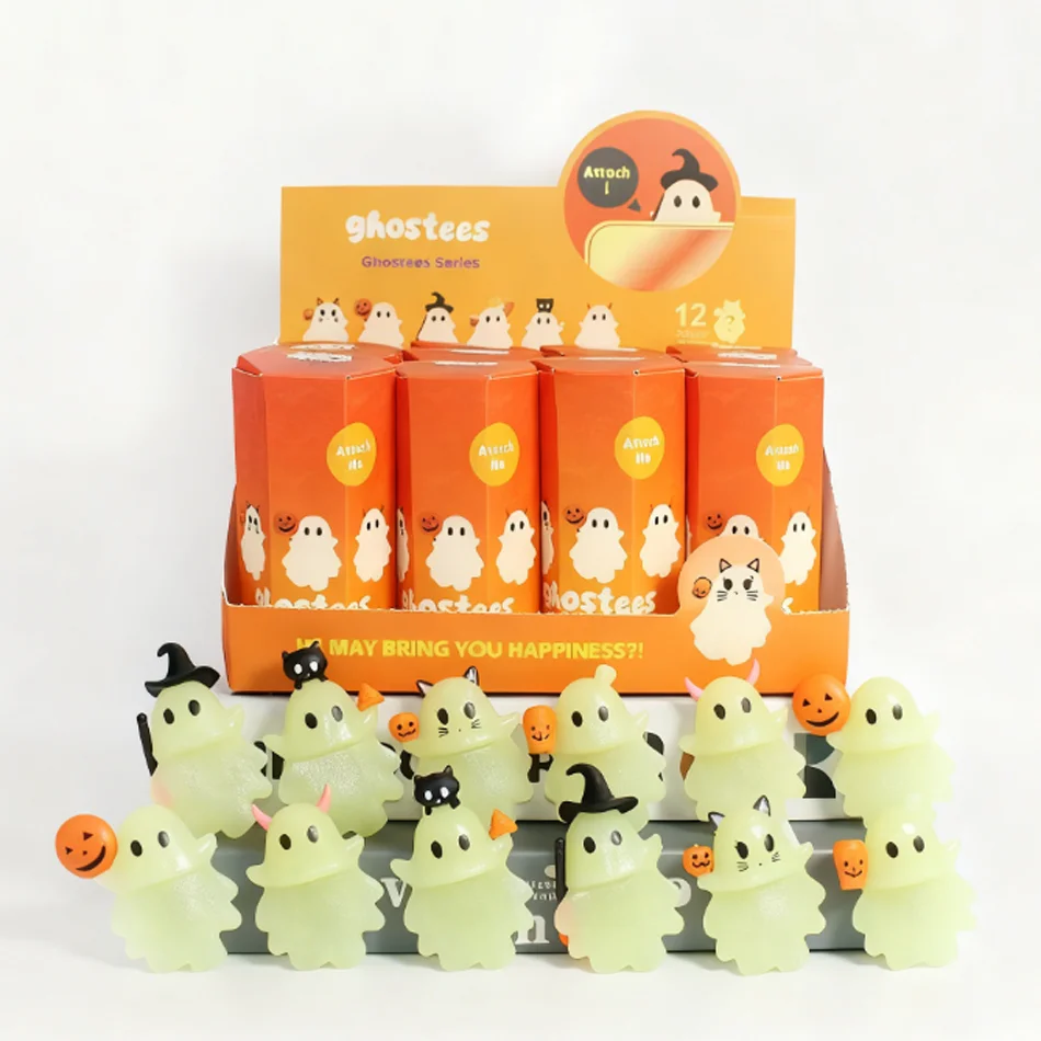 Figurina di fantasmi di Halloween Serie di Halloween Scatola cieca Mini modello di bambola Ornamento staccabile Confezione regalo misteriosa