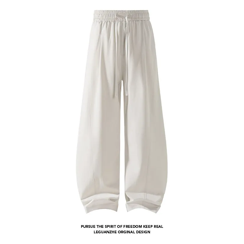 2026 Spring New White Bottom American Style Diagonal Cut Ice Silk Scimitar Pants Breathable Comfortable Versatile Casual High