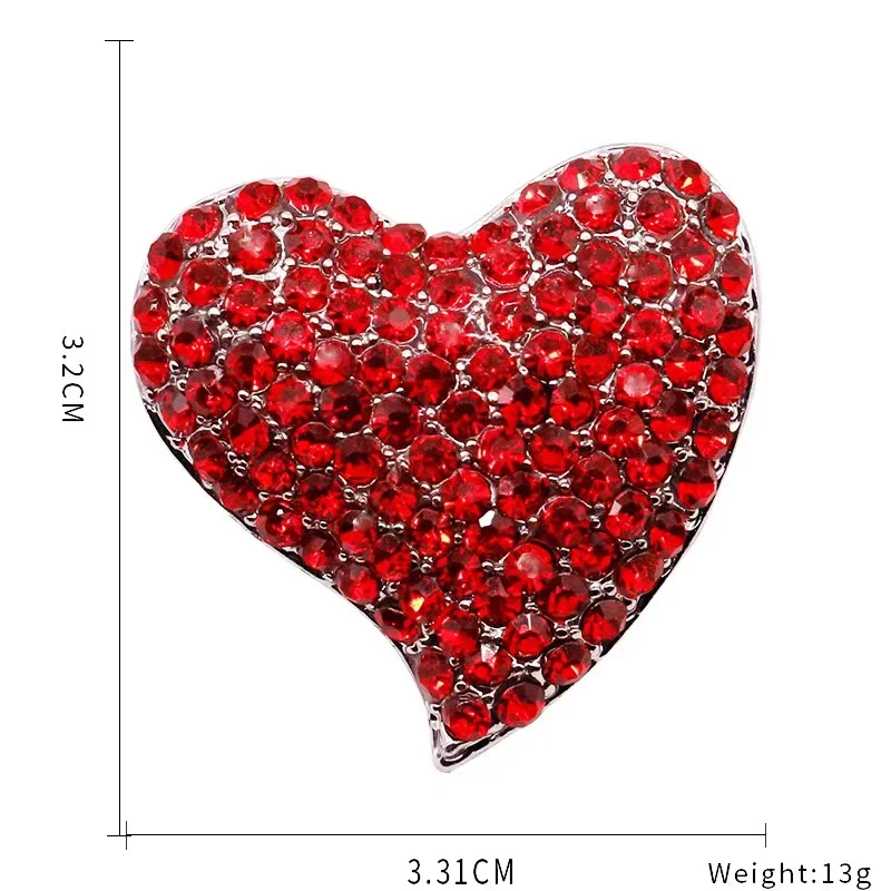 Broches de coração de amor com strass vermelho brilhante para mulheres, crachá geométrico de cristal, alfinetes de lapela, fivela, acessórios de festa casuais, presentes