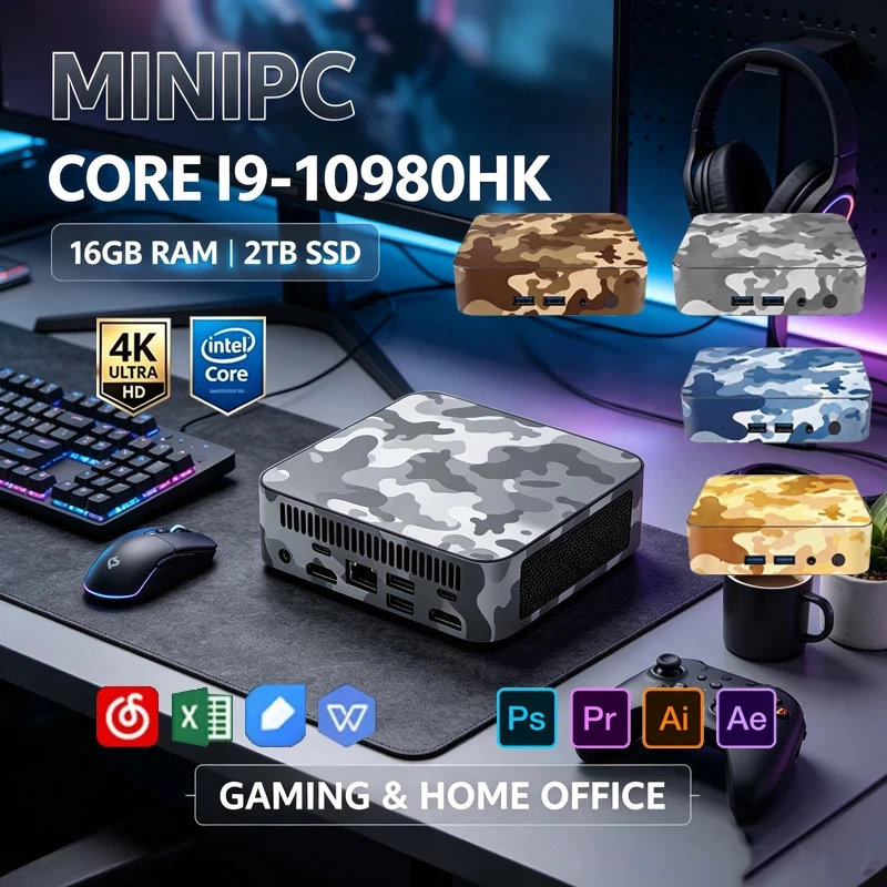 Premium I9-10980HK Colorful Camo Mini Pocket PC Win11 16GB 2TB SSD WiFi6 BT5.2 4K Workstation for Game Stream & Video Edit