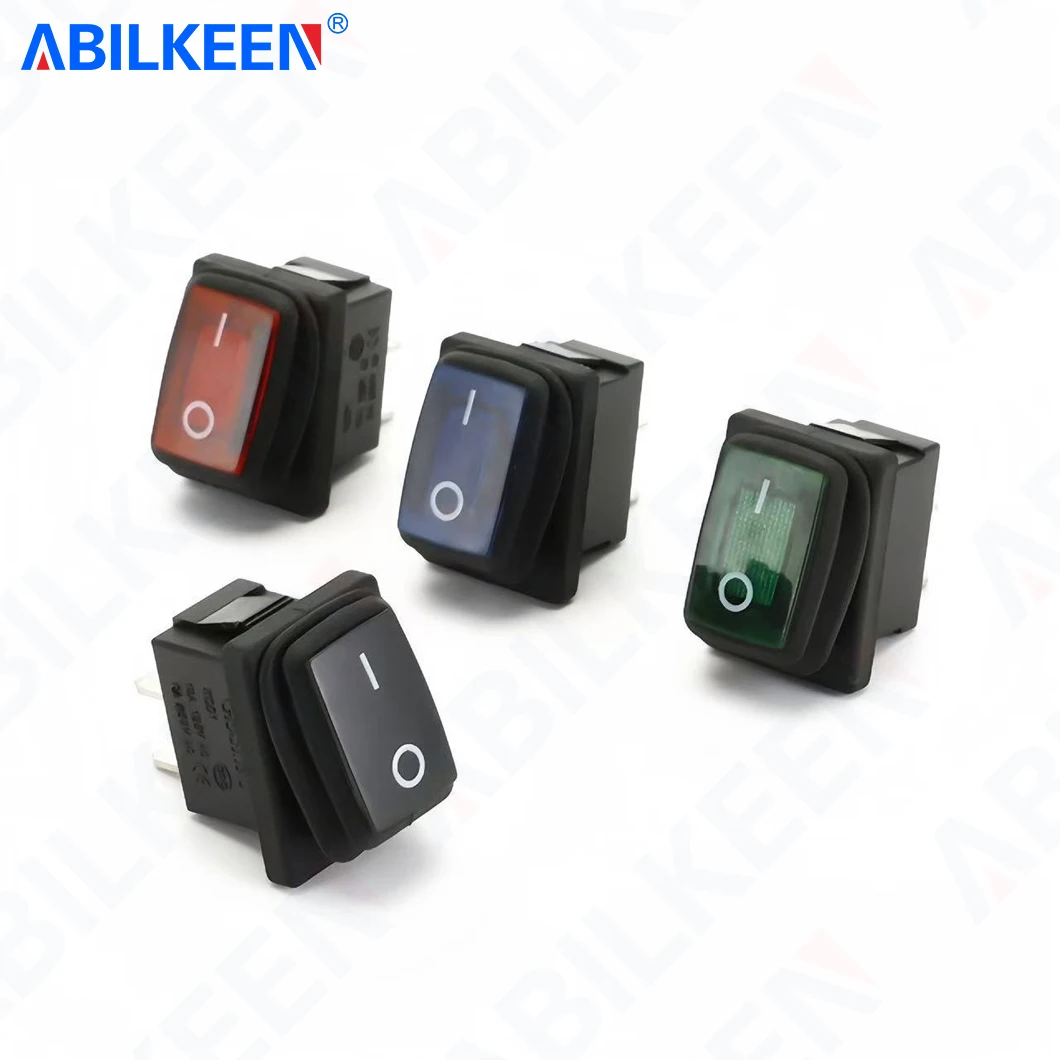 

50 шт./лот, заводская поставка ABILKEEN KCD1-101NW-2, водонепроницаемый кулисный переключатель ВКЛ-ВЫКЛ, 3A, 250 В, мини-кулисный тумблер со светодиодной подсветкой