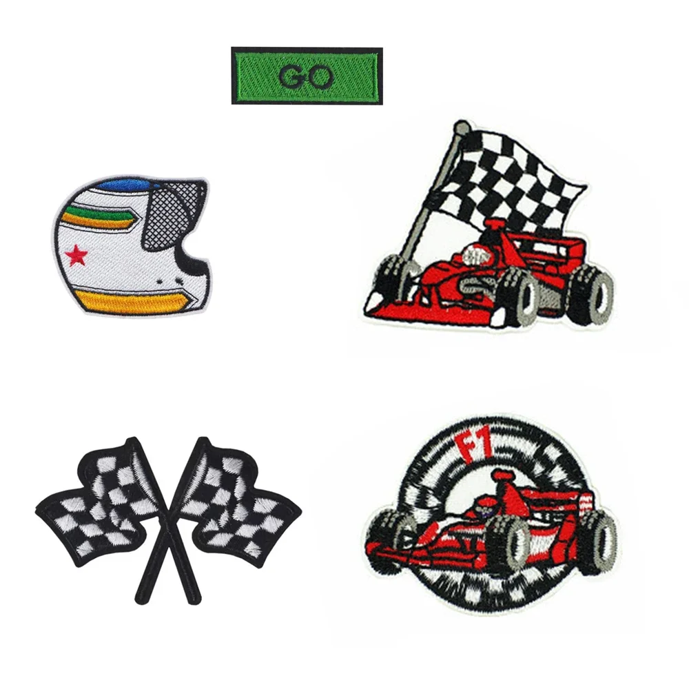 Patches de ferro bordado para vestuário, Locomotiva Badge Patch, Roupas DIY Adesivos, Emblemas Campeão, 76 Emblema, Capacete de corrida de carros