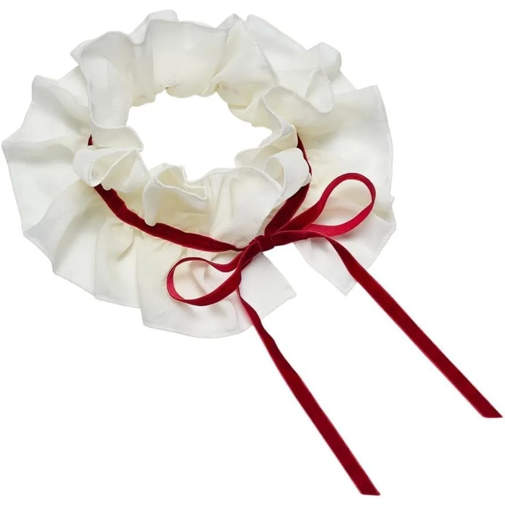 

Бежевый желтый винтажный шифоновый съемный воротник с рюшами, красная лента на шнуровке, костюм с воротником на шее, костюм эпохи Возрождения, воротник на шее