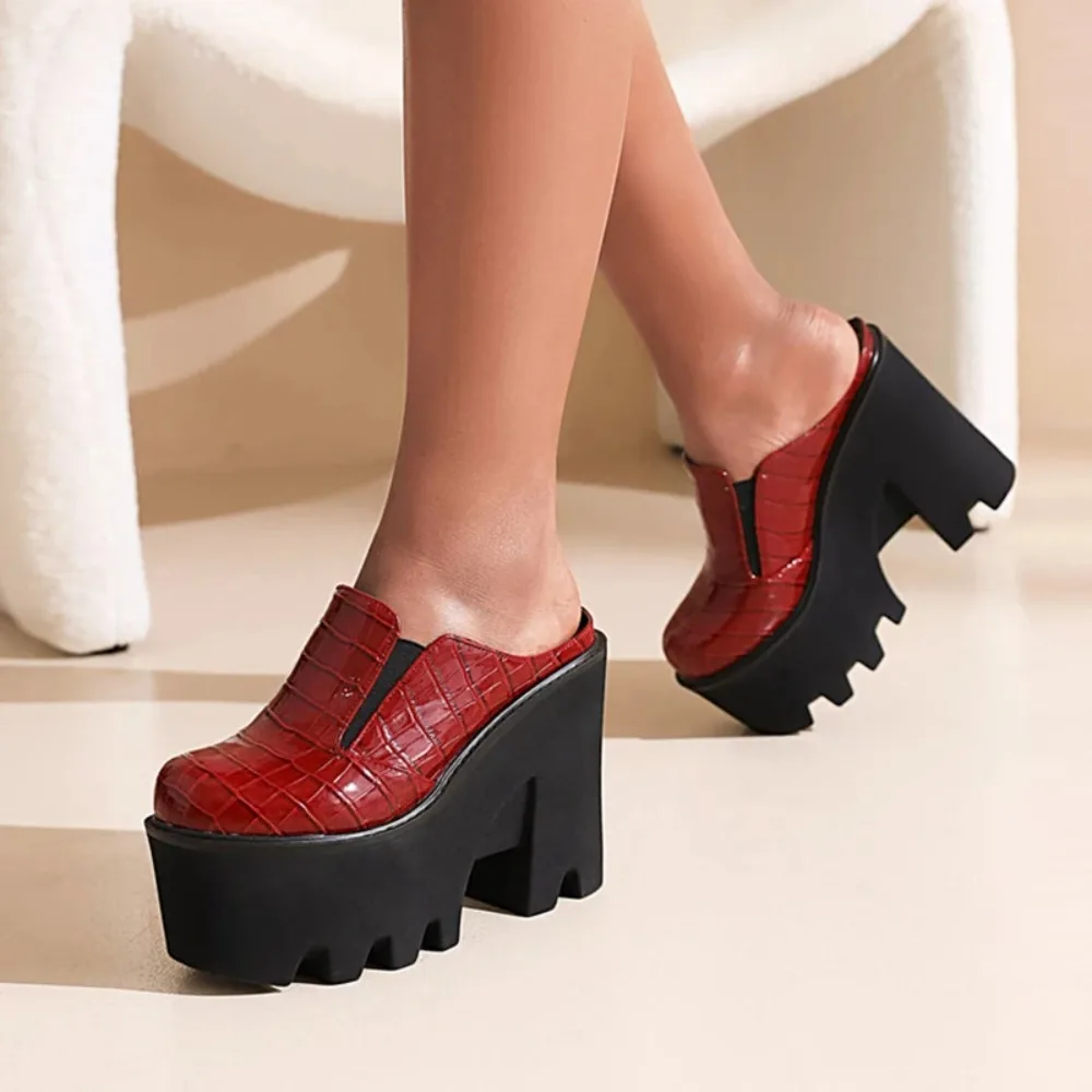 BLXQPYT Women\'s Plus Size 44 Fashion Leather Platform Pumps 2022 Party Sandals Outdoor Slipper Wedges Shoes H-1