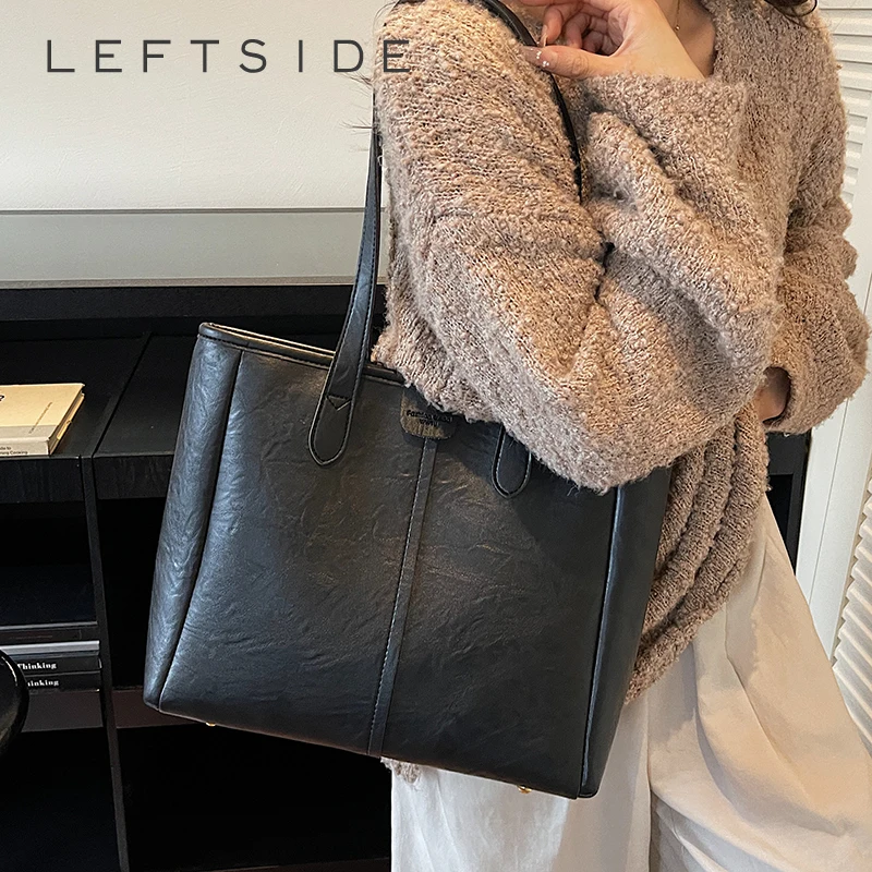 

LEFTSIDE Vintage PU Leather Solid Color Shoulder Bags for Women Tote Bag 2025 Winter Luxury Designer Simple Handbags and Purses