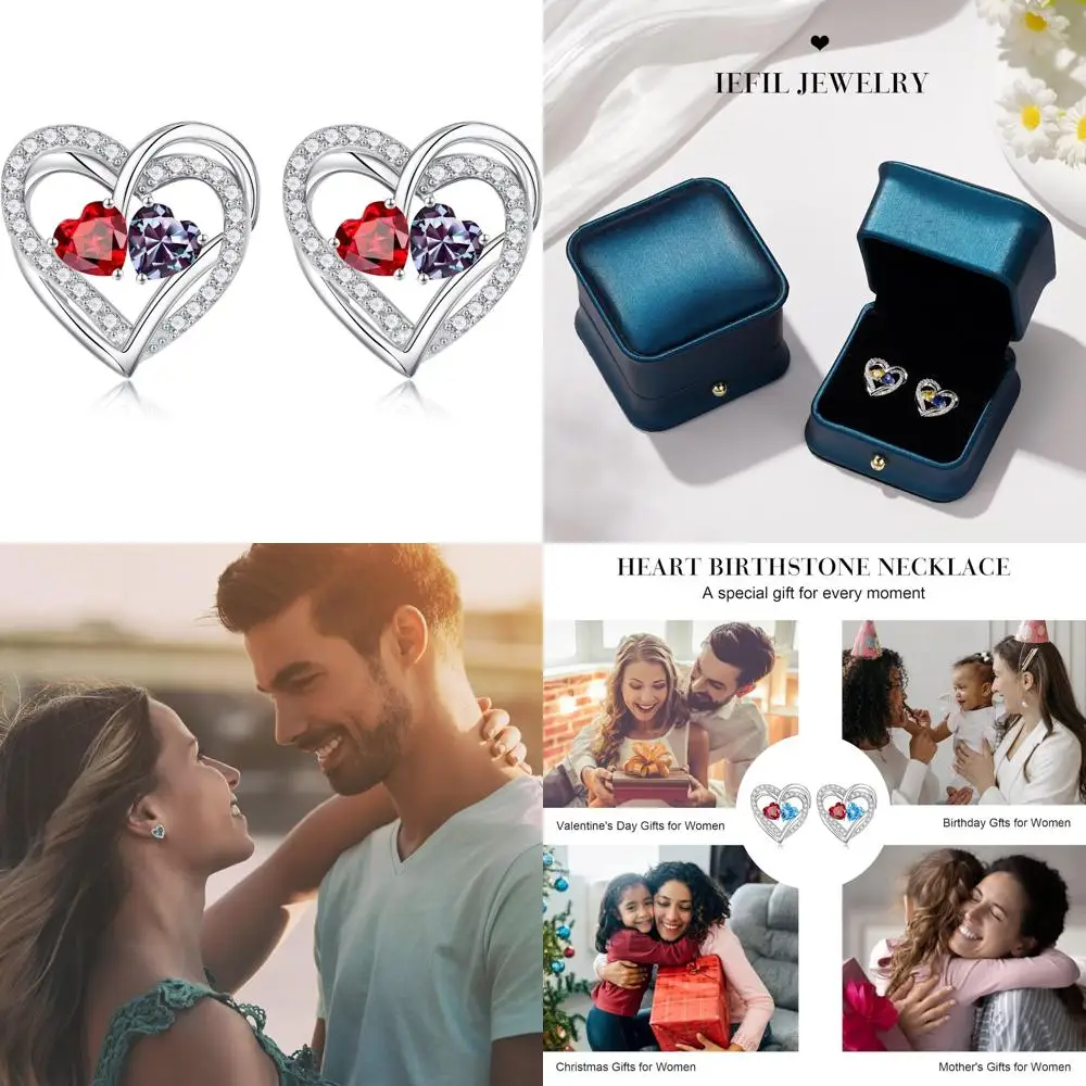 

Серьги-гвоздики Iefil из стерлингового серебра 925 пробы с двойным камнем, серьги-гвоздики с камнем в форме сердца, подарки на годовщину и день рождения для женщин Крис