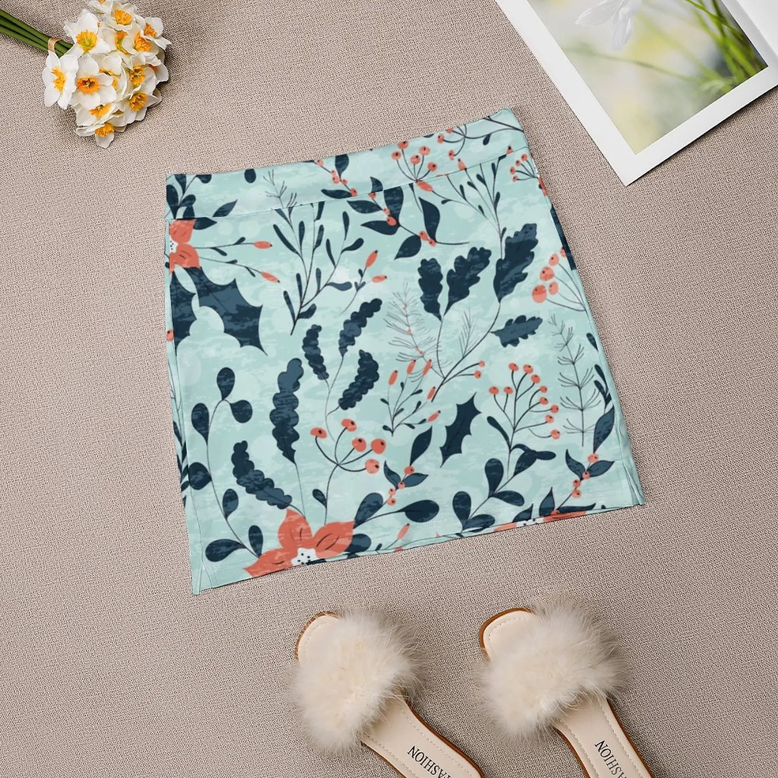 Rok Wanita Bunga Musim Dingin dengan Rok Tenis Saku Tersembunyi Rok Golf Rok Bulu Tangkis Rok Lari Hadiah Bunga Asli