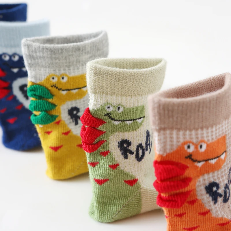 Boys Cartoon Dinosaur Socks Spring/Summer Mesh Children's Baby Thin Breathable Cotton Socks 1-7 Years