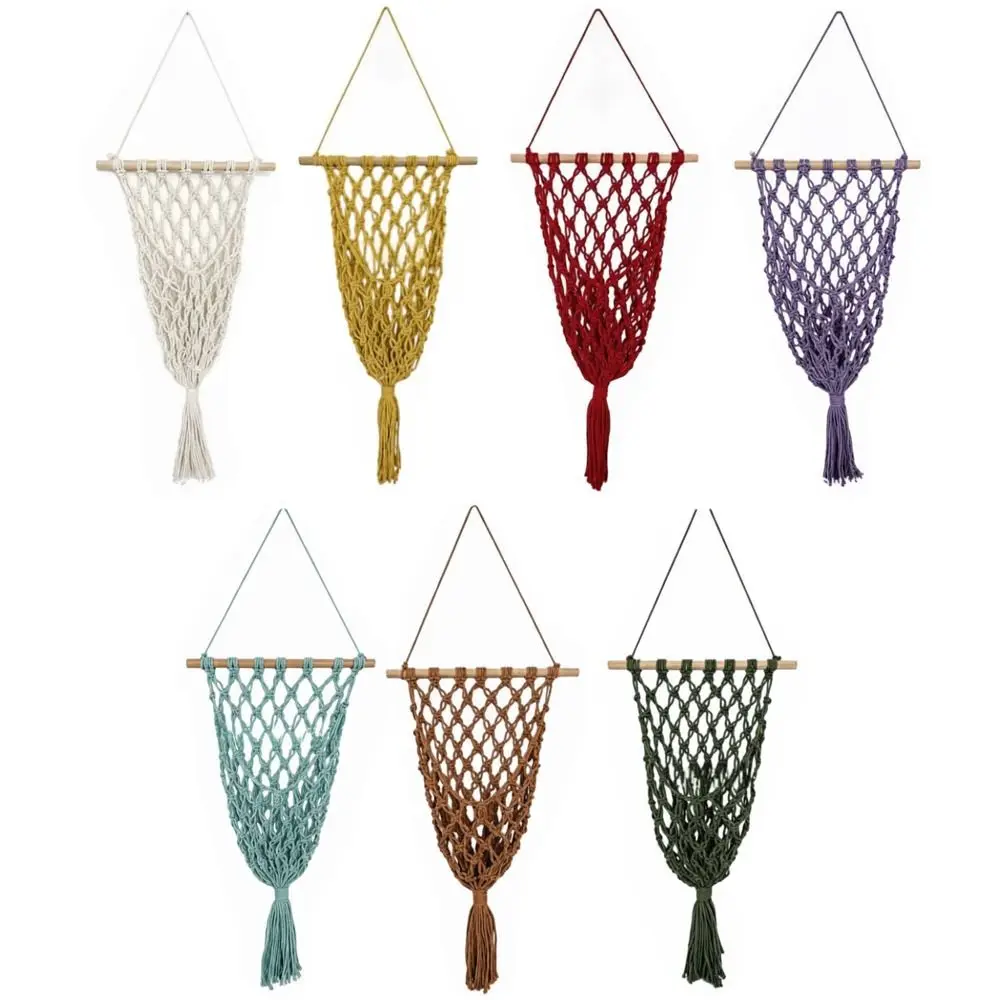 Handmade Woven Fruit Storage Basket Wall Mounted Hanging Hammock Style Vegetable Container Tassel Design Four Season Use