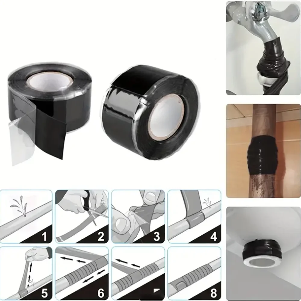 Прочная водонепроницаемая силиконовая лента из ПВХ. Высокая термостойкость для ремонта утечек и изоляции, легко режется к размерам.