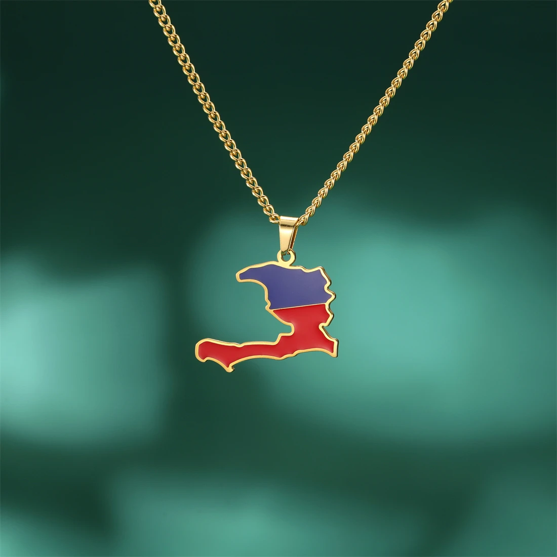 EUEAVAN Stainless Steel Haiti Map Flag Necklace For Women Men Gold Silver Color Fashion Enamel Haiti Country Pendant Jewelry