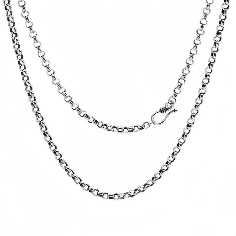 BOCAI NEW S925 Sterling Silver Necklace for Men Women Antique 3mm-6mm O-chain Fashionable Trendy Necklet Fine Jewelry Wholesale