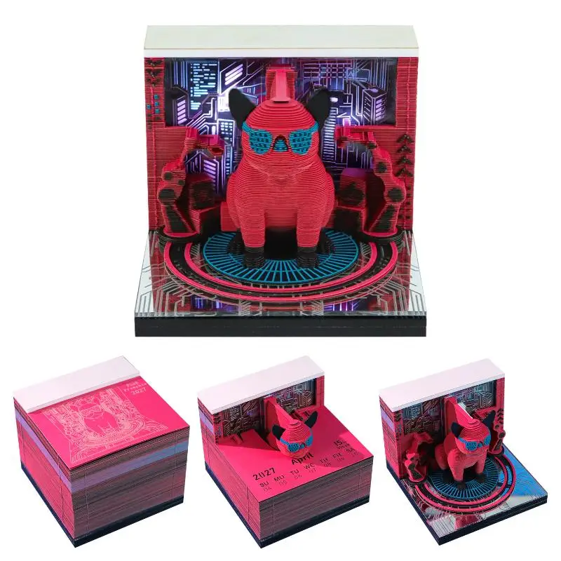 Time Piece Calendar 2027 Desk Calendar With LED Light 3D Tear-away Calendar Paper Carving Art Memo Pad Notepad Gift For Christm