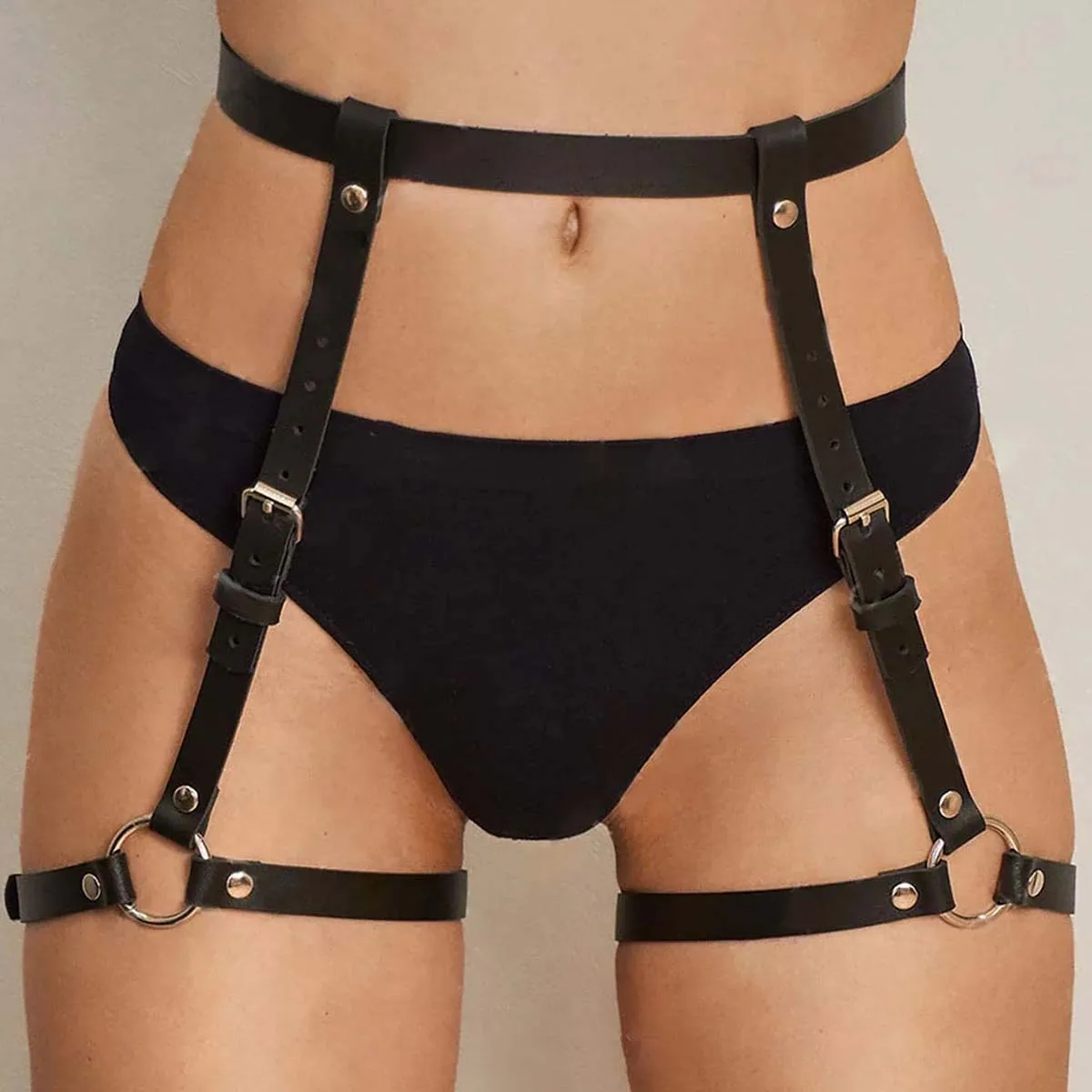 

leather garter belt harness，sexy thigh harness belt，leather restraints,Leather Leg Harness and Butt Harness