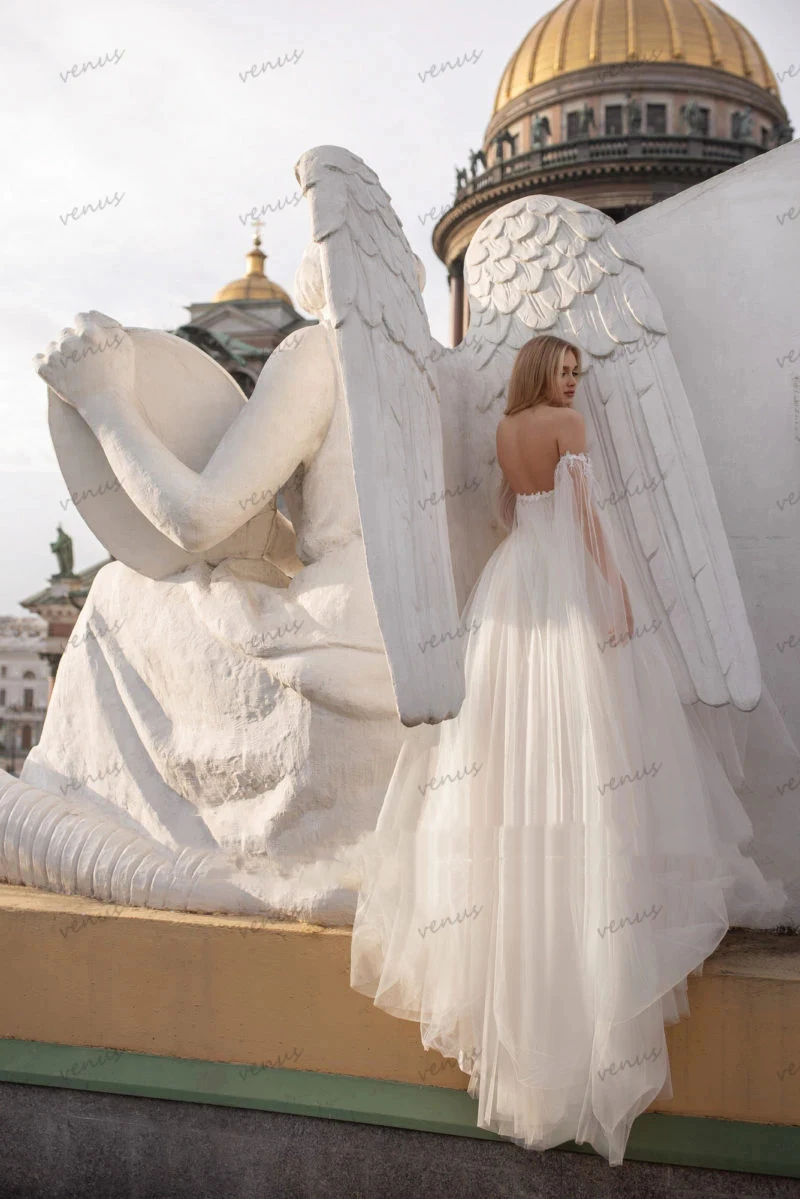 Robes de mariée A-ligne dos nu sexy pour les patients, robes de mariée en tulle, haute fente, longueur au sol, éducatif, Icidal sion, romantique, quoi que ce soit, 2024