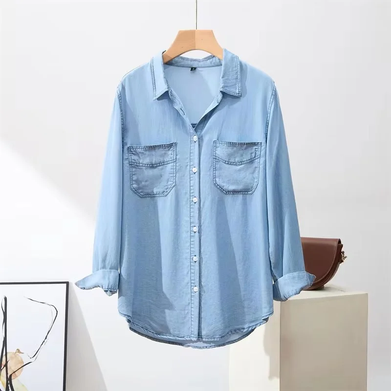 Nuova moda primavera estate donna camicia di jeans giacca coreana Casual tutto-fiammifero elegante morbido sottile camicie da Cowboy camicetta femminile top