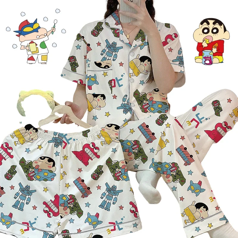 Sommer Cartoon Pyjam Buntstift Junge Schienbein C-Chan Frühling und Herbst nach Hause Kleidung bequeme trend ige Mode Student Pyjama Set Geschenk