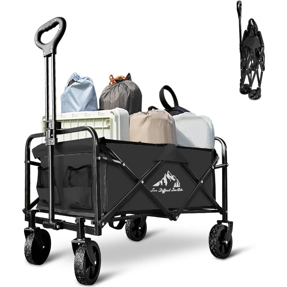 

Collapsible Wagon Cart Foldable Portable Heavy Duty Folding Beach Wagons, Outdoor Utility Carts with Large Capacity for Grocery,