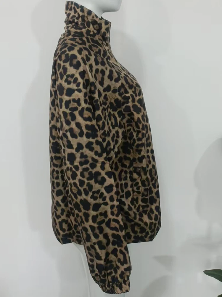 Autumn Women's Long Sleeve Casual Style Polyester Material 2025 New Fashion Collar Leopard Pattern Medium Length Coat