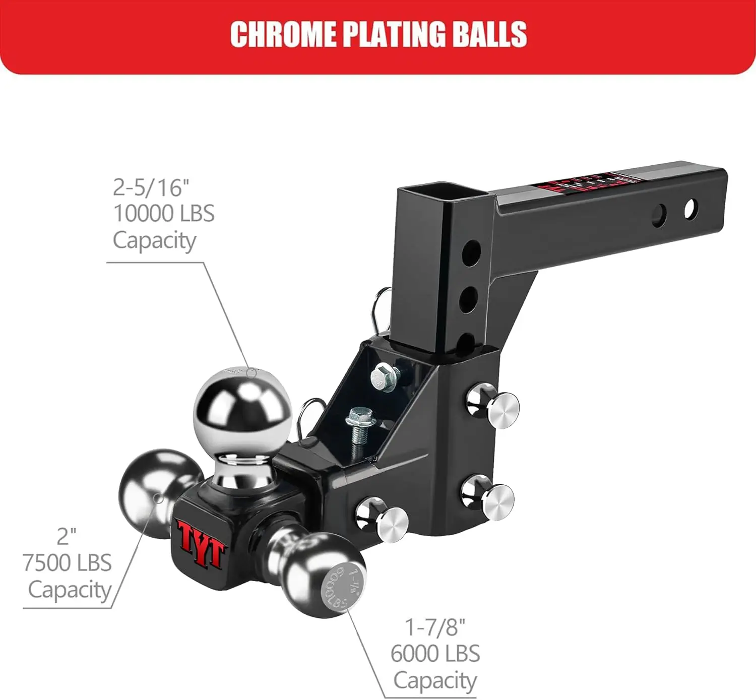 Trailer Hitch Ball Mount,(1-7/8'' X 2'' X 2-5/16'')Rise/Drop Hitch, Hitch for Heavy Duty Truck, Solid Ball Mount, 10000 LBS GTW