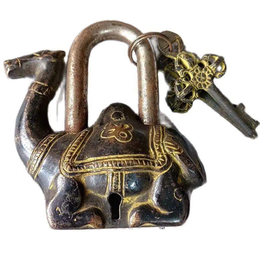 Vintage Copper Lock With Two Key Camel Guardian Garden Home Peaceful Security Talisman