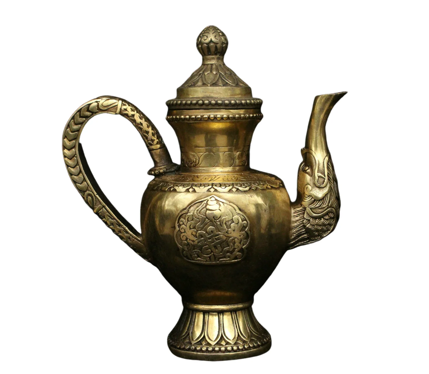 

Tibet Buddhism Brass Bronze Beast 8 Auspicious Symbol Wine Tea Pot Flagon Statue