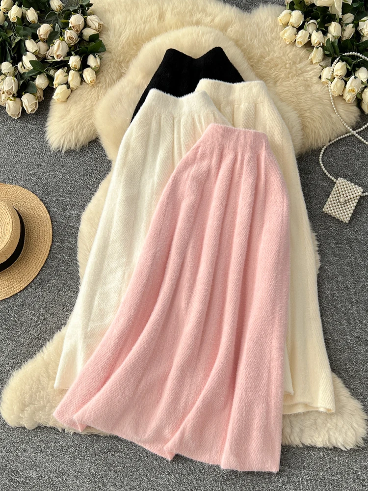 

Sweet Soft Sle Versatile Elastic Waist Plu Knitted f Skirt Women's Winter High Waist Sweater Dr Ci Commute A-Line...