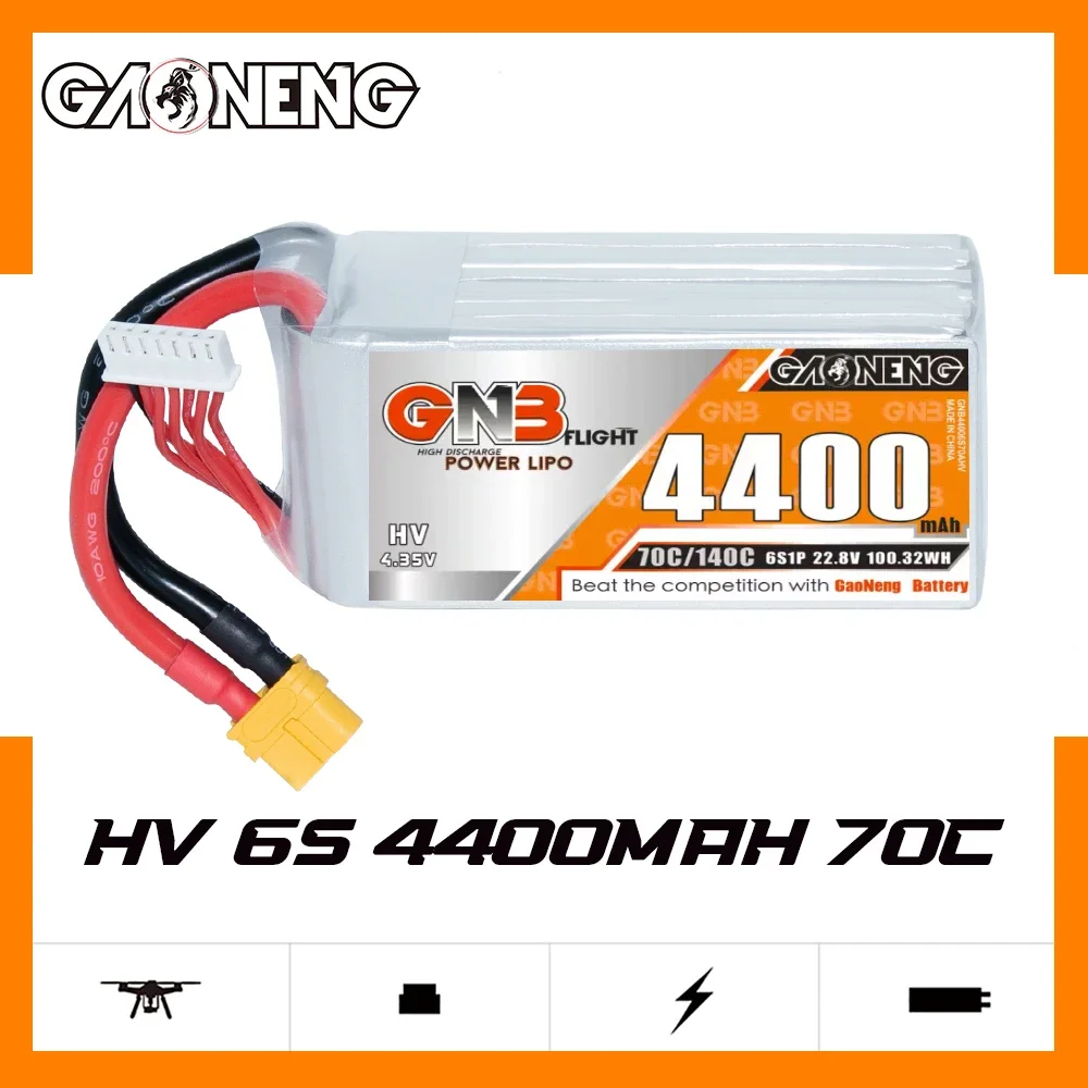 

GAONENG GNB 4400mAh 6S 60C 120C 22.8V XT60 LiPo Battery RC Truck Airplane Helicopter MultiCopter RC Boat RC Hobbies