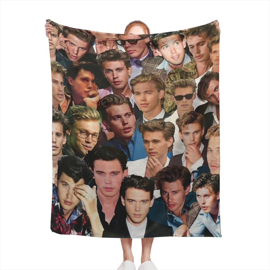 

Fluffy Baby Blanket Austin Butler Photo Collage Sofa Camp Nap Bedspread Cozy Flannel Blanket Bedroom Decor